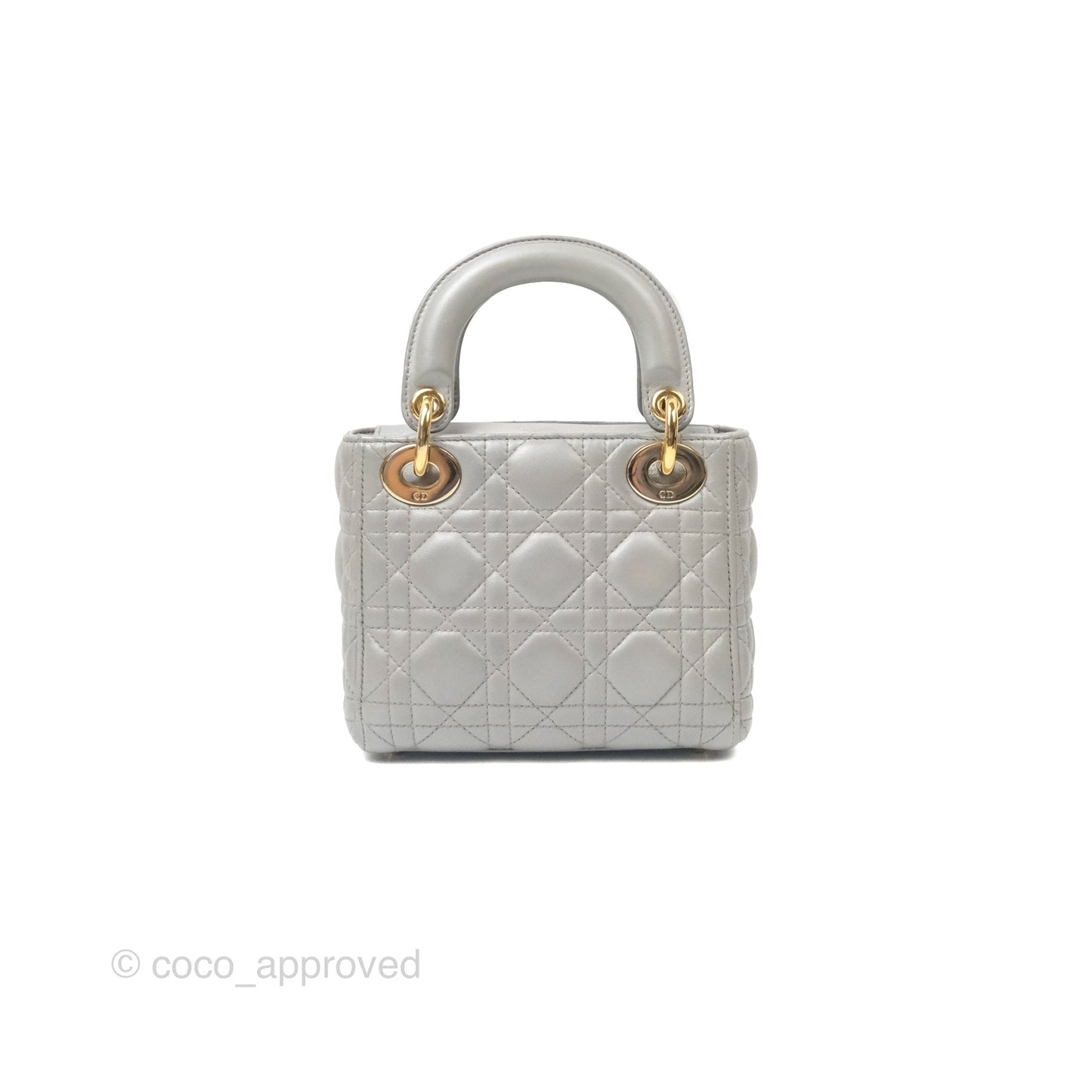 Christian Dior Mini Lady Dior Iridescent Light Grey Cannage Lambskin Gold Hardware