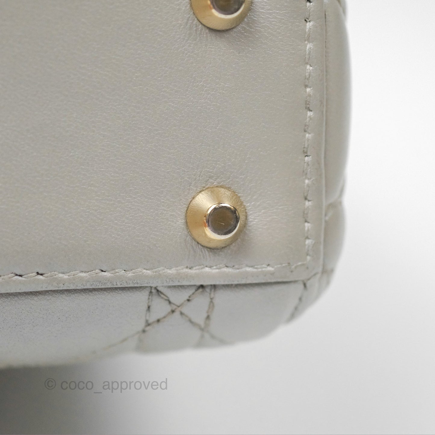 Christian Dior Mini Lady Dior Iridescent Light Grey Cannage Lambskin Gold Hardware