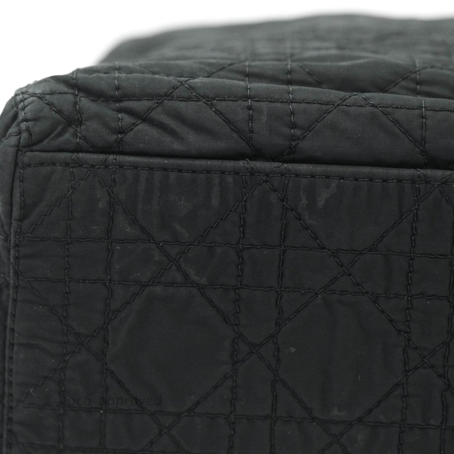 Christian Dior Vintage Large Cannage Fabric Black Lady Dior Silver Hardware