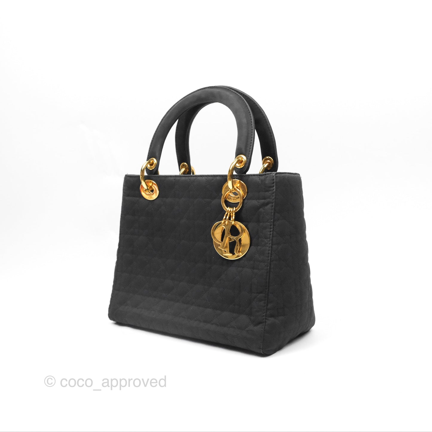 Christian Dior Vintage Medium Cannage Fabric Black Lady Dior Gold Hardware