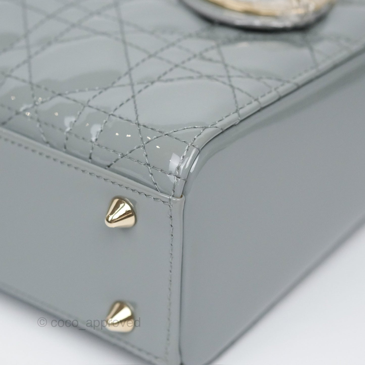 Christian Dior Lady Dior Grey Patent Gold Hardware