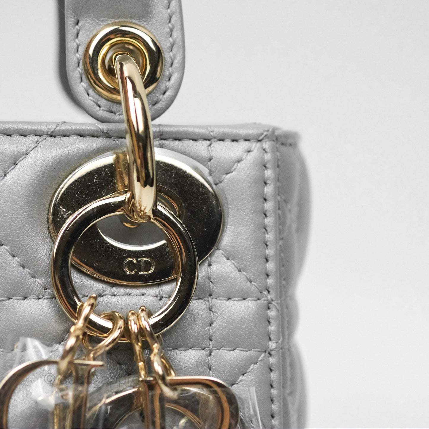 Christian Dior Mini Lady Dior Opaline Gray Pearlescent Cannage Lambskin