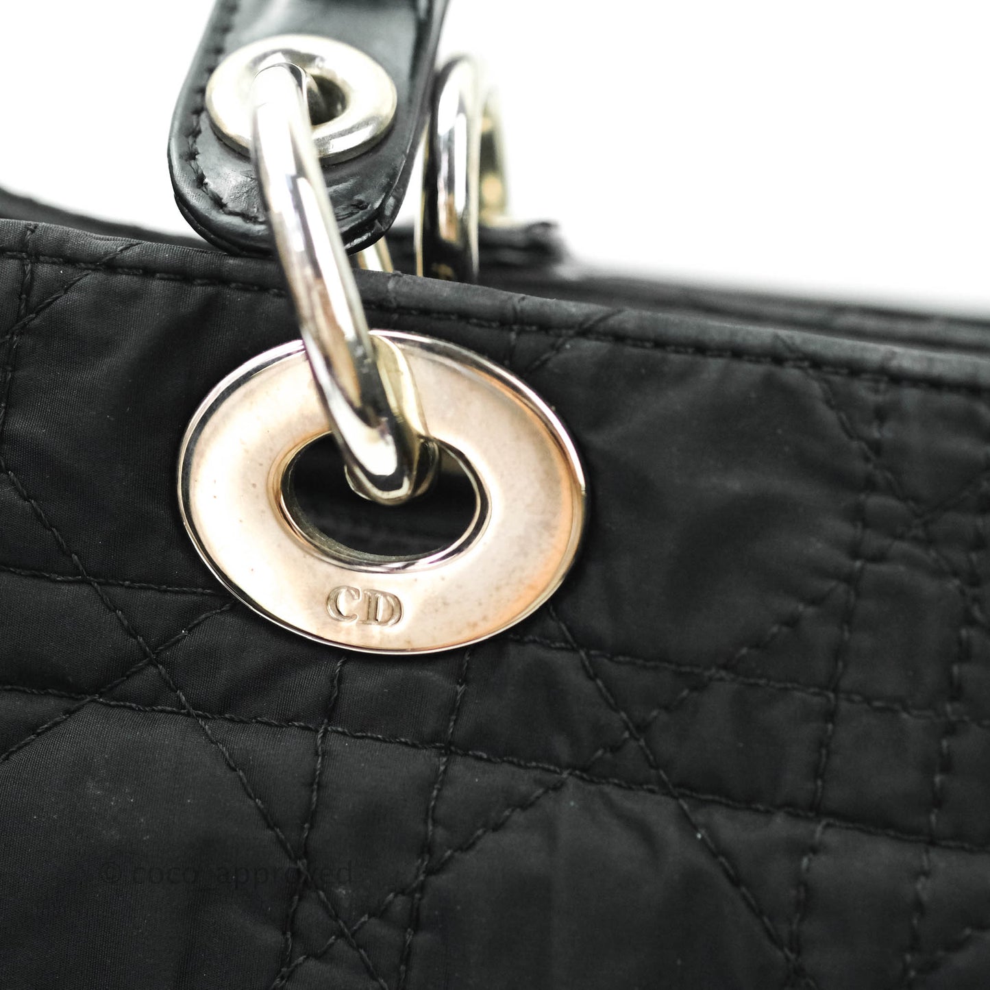 Christian Dior Vintage Large Cannage Fabric Black Lady Dior Silver Hardware