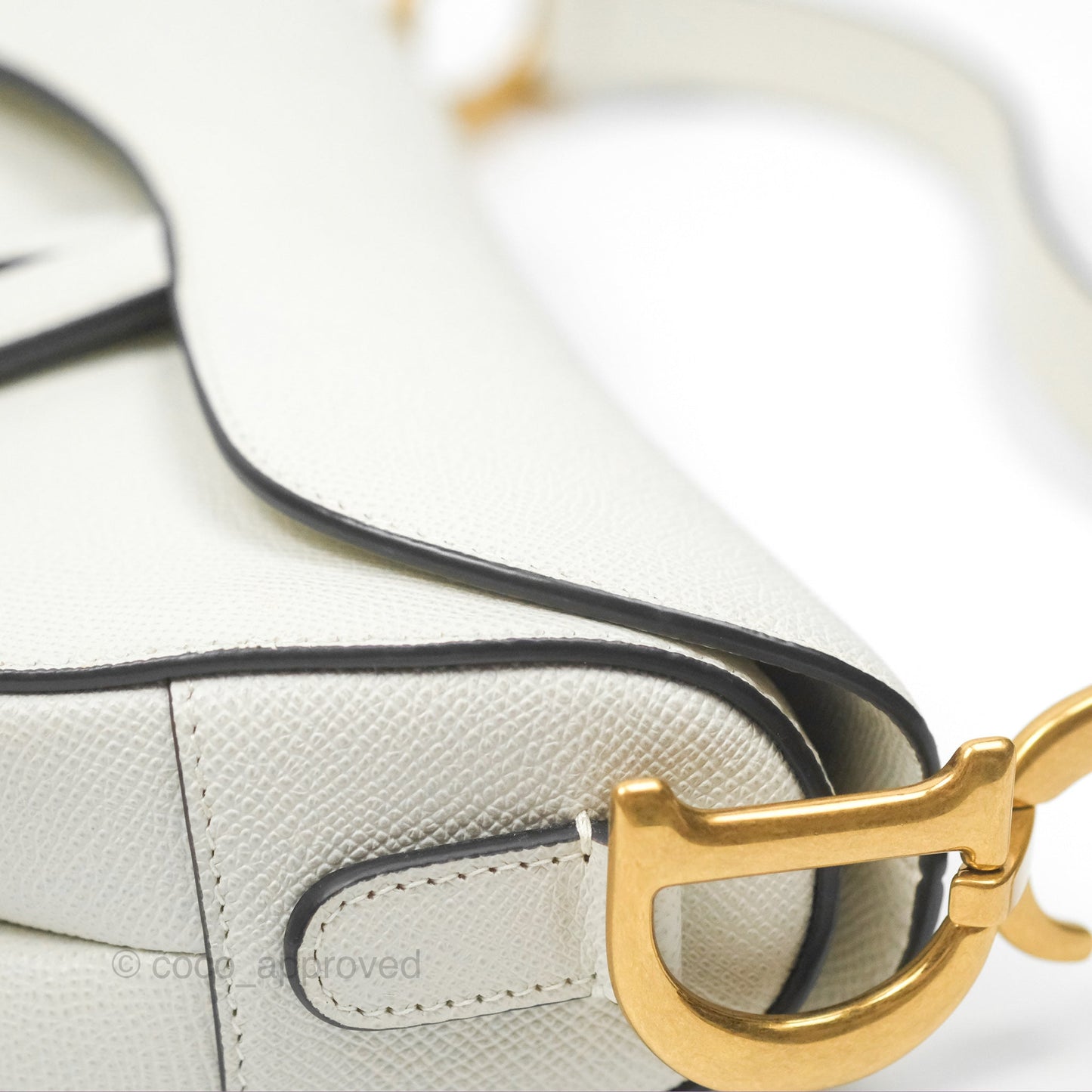 Christian Dior Saddle Bag White Grained Calfskin Gold Hardware