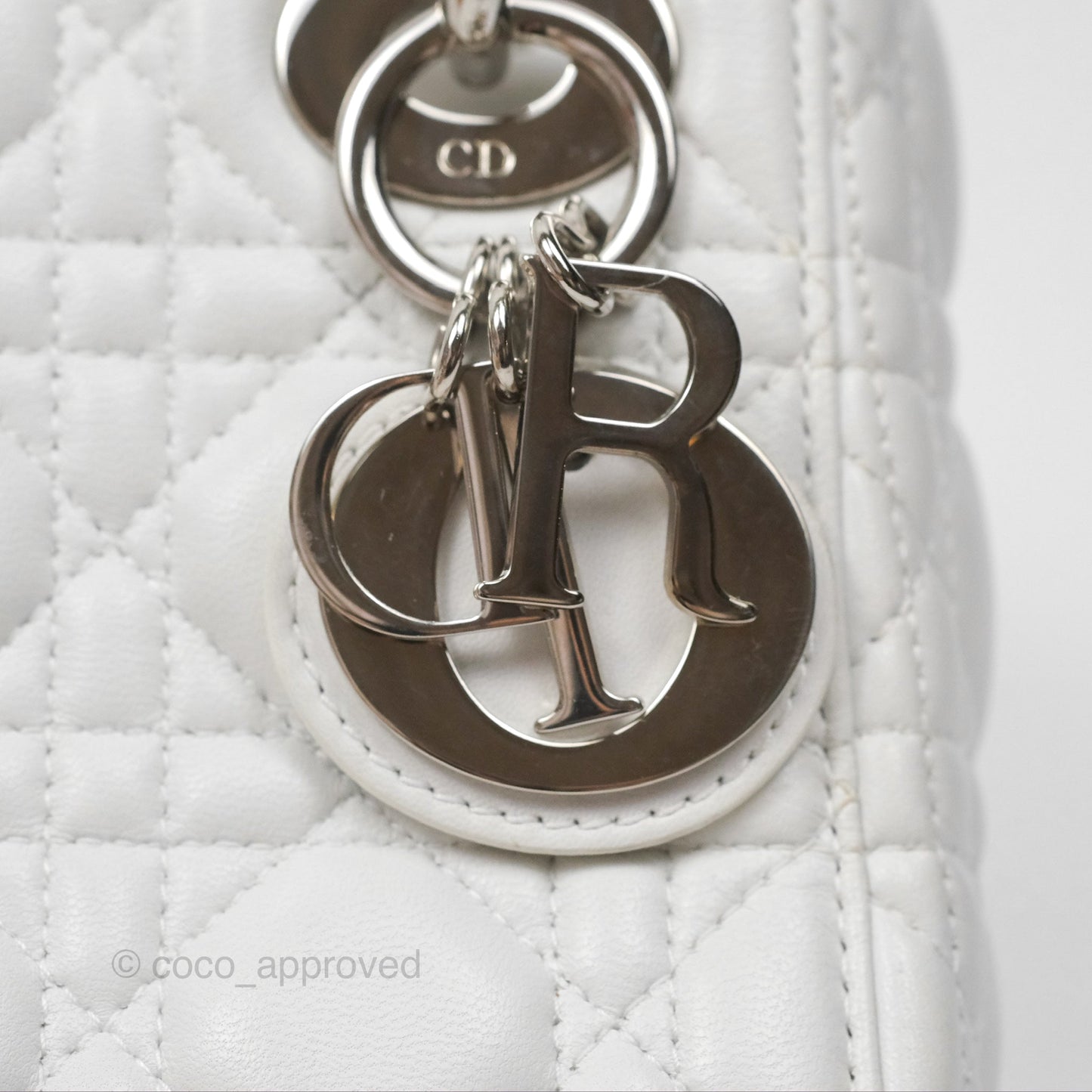 Christian Dior Cannage Mini Lady Dior White Silver Hardware