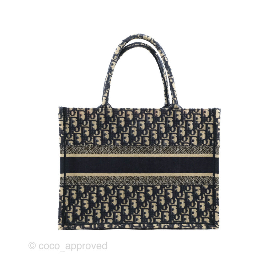 Christian Dior Medium Blue (Old Small) Dior Oblique Embroidery Canvas Book Tote