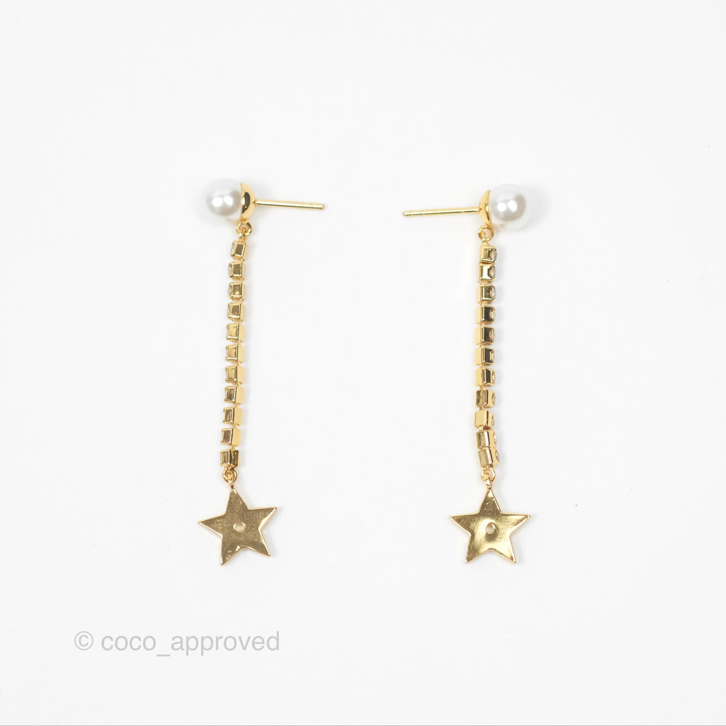 Christian Dior Pearl Crystal Star Tribales Earrings Gold Tone