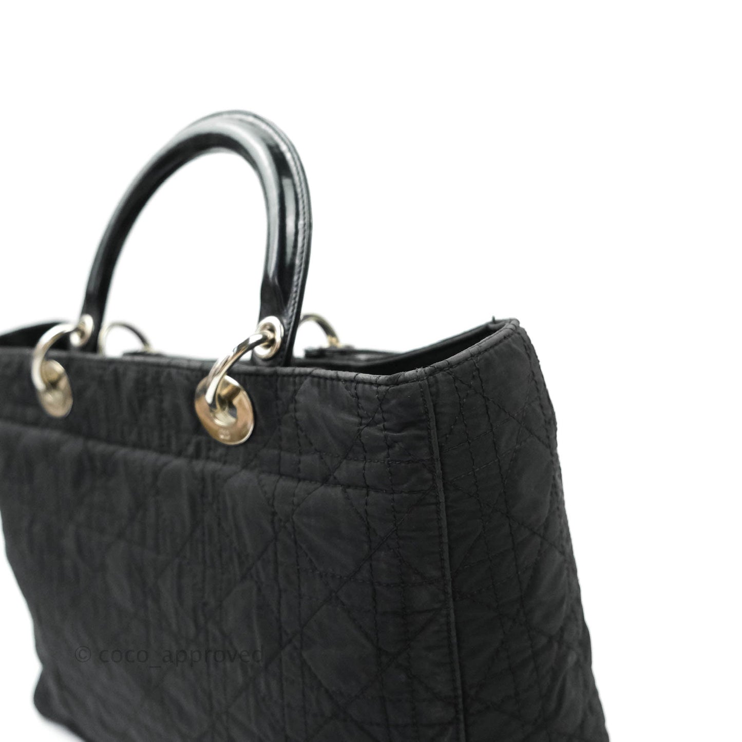 Christian Dior Vintage Large Cannage Fabric Black Lady Dior Silver Hardware