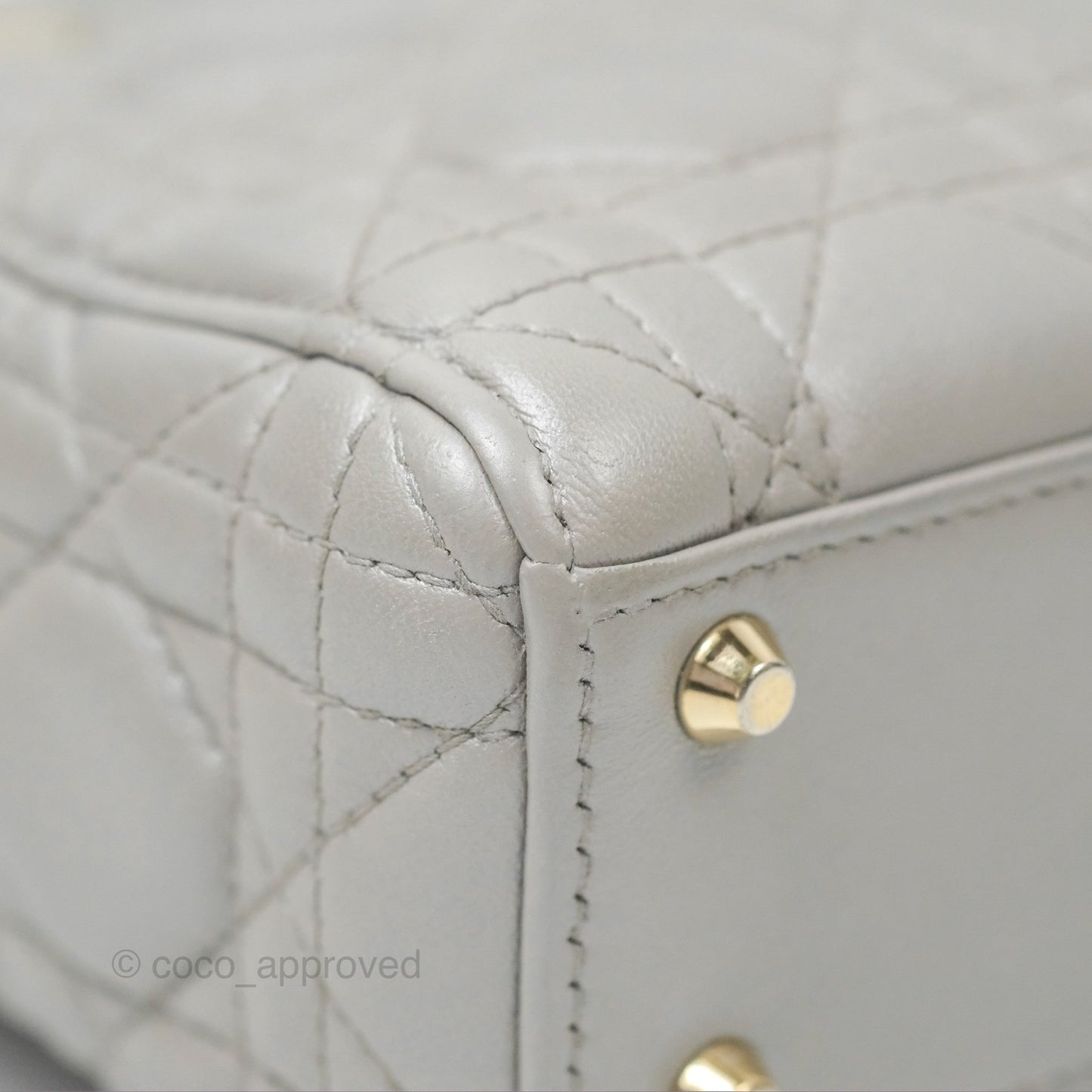 Christian Dior Mini Lady Dior Iridescent Light Grey Cannage Lambskin Gold Hardware