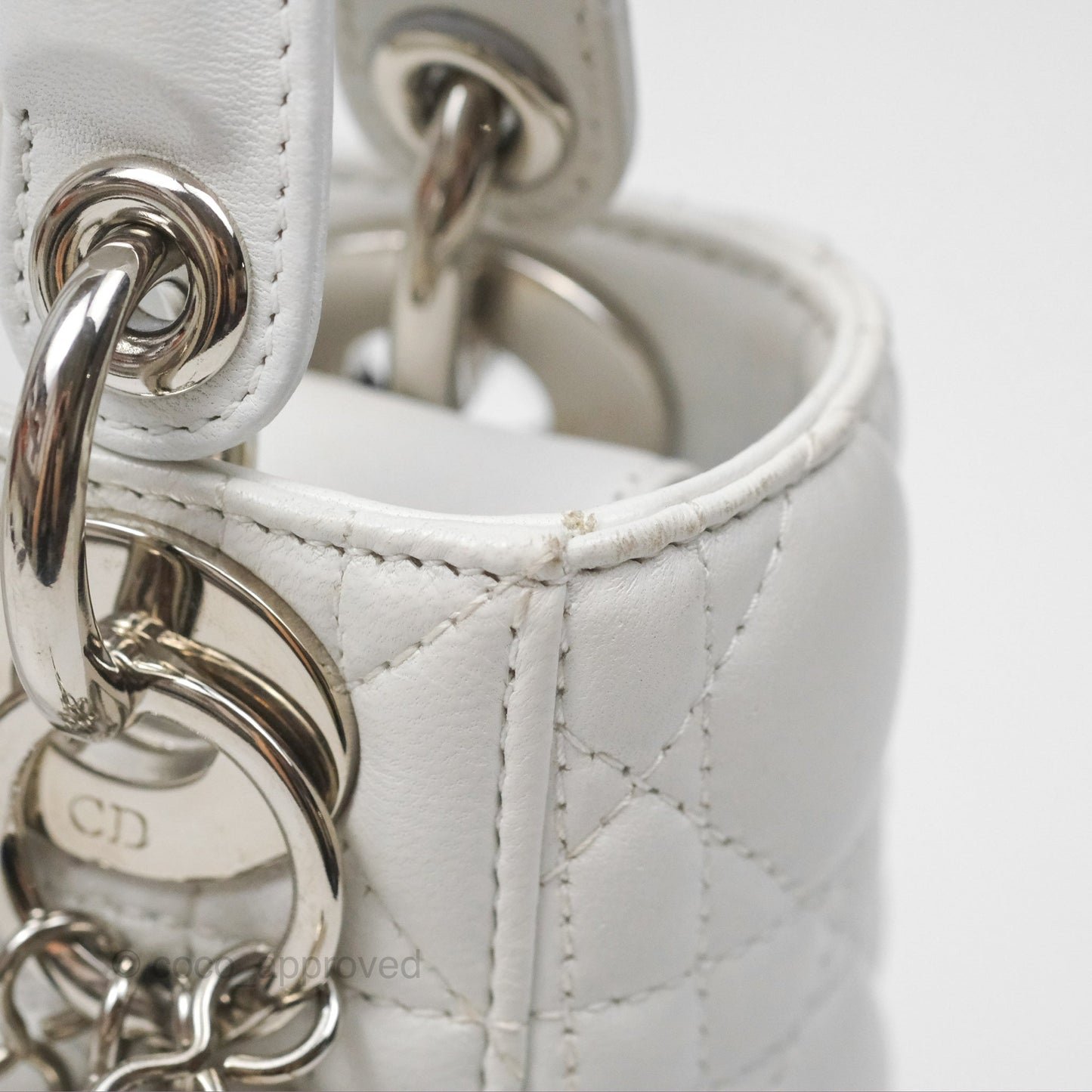 Christian Dior Cannage Mini Lady Dior White Silver Hardware