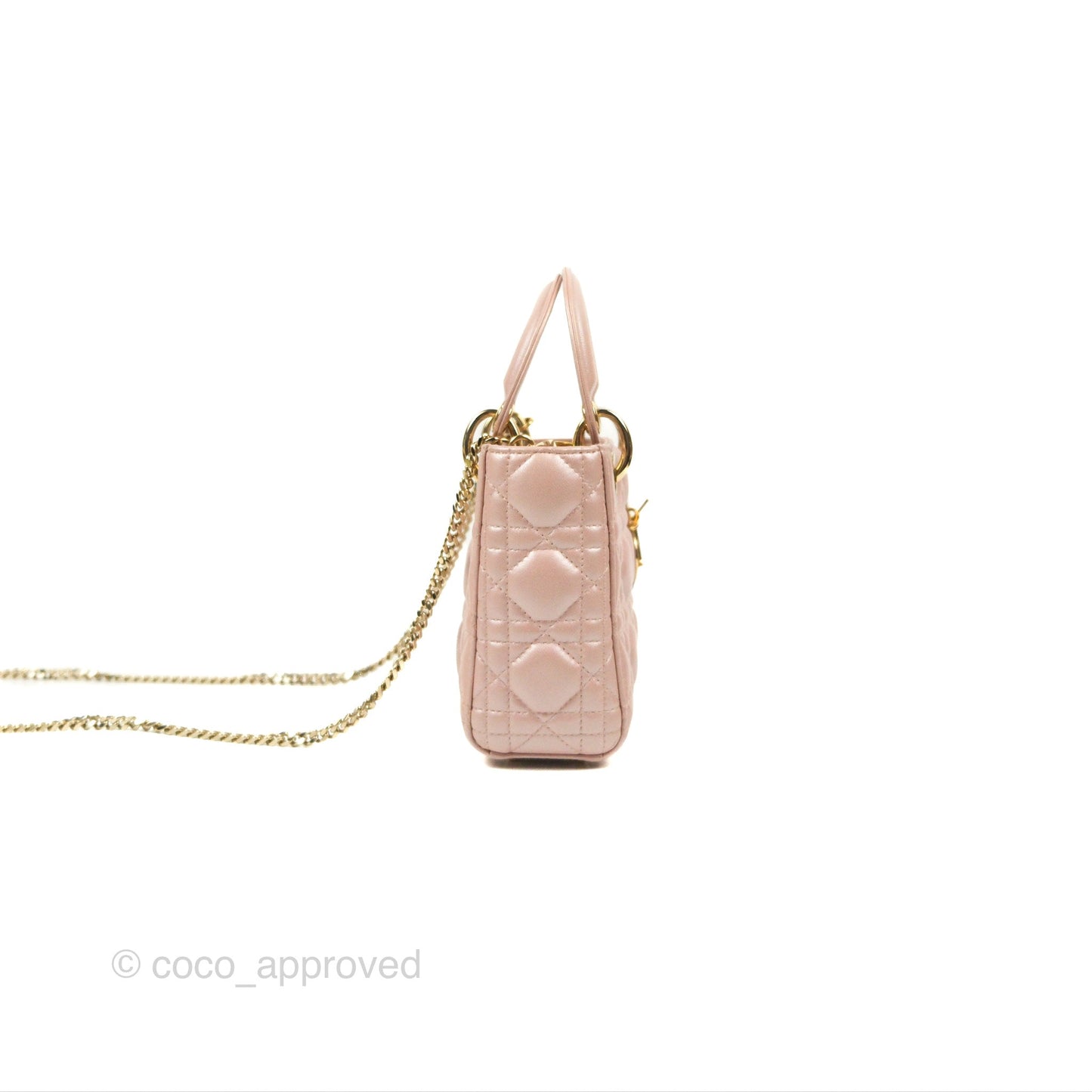 Christian Dior Mini Lady Dior Iridescent Light Pink Cannage Gold Hardware