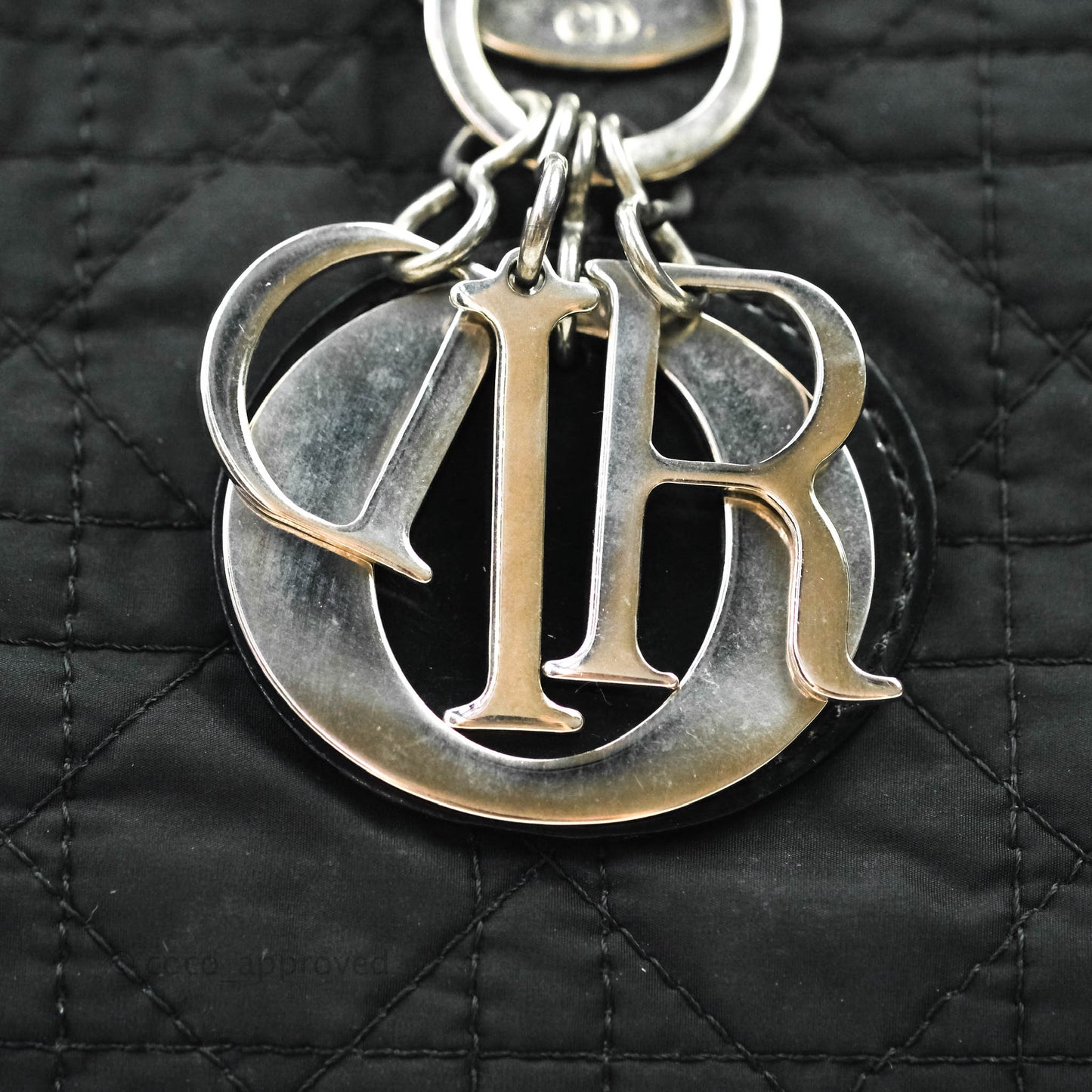 Christian Dior Vintage Large Cannage Fabric Black Lady Dior Silver Hardware