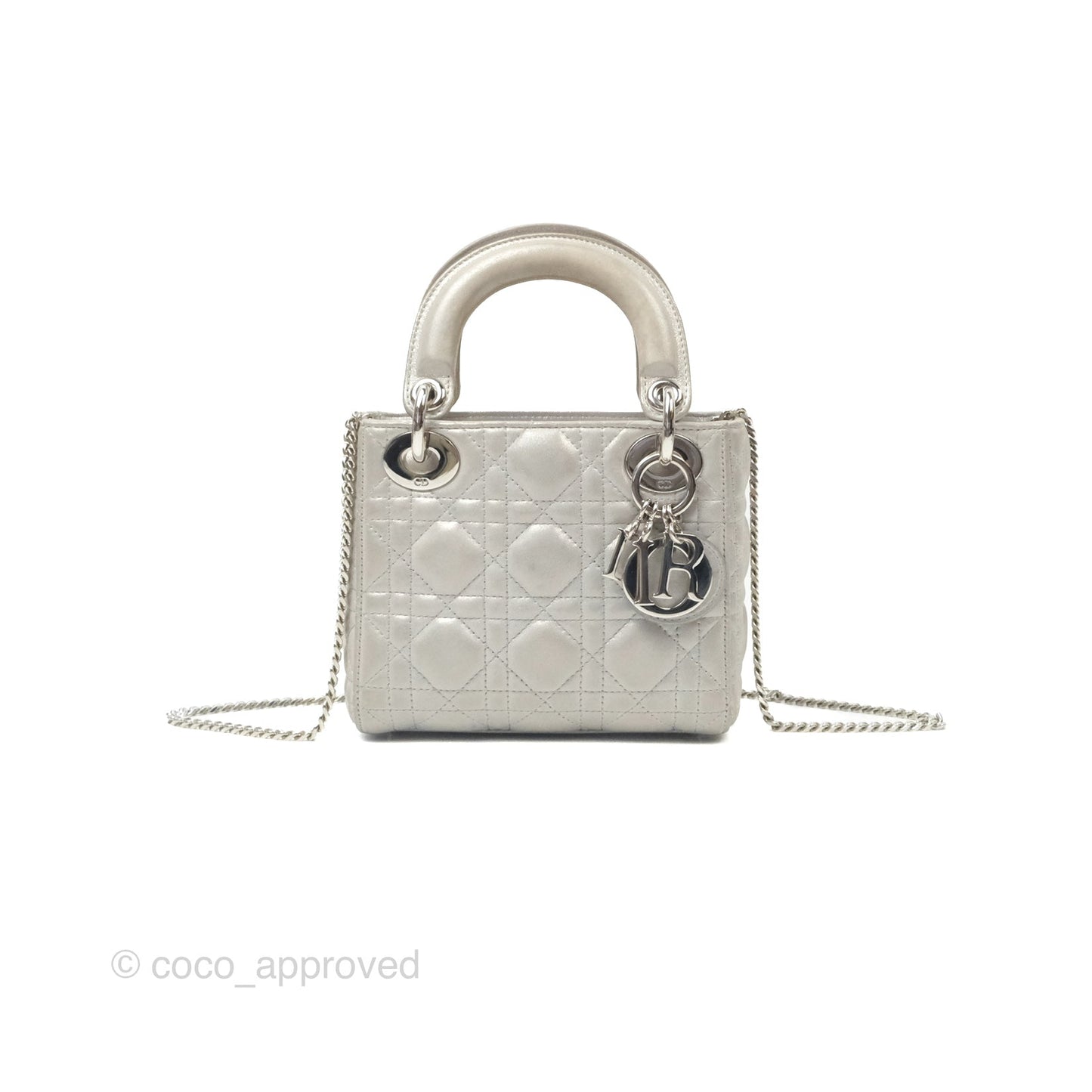 Christian Dior Mini Lady Dior Metallic Silver Nubuck Silver Hardware