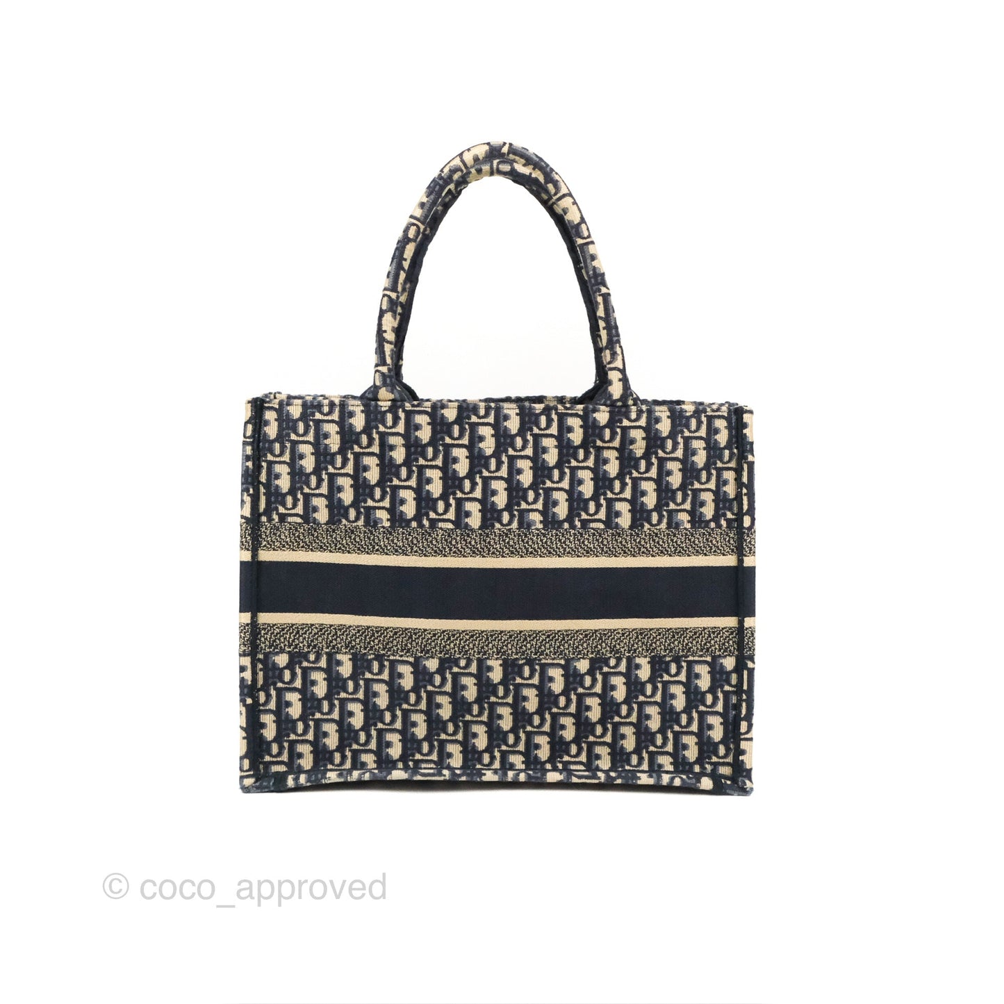 Christian Dior Medium (Old Small) Dior Navy Oblique Embroidery Canvas Book Tote