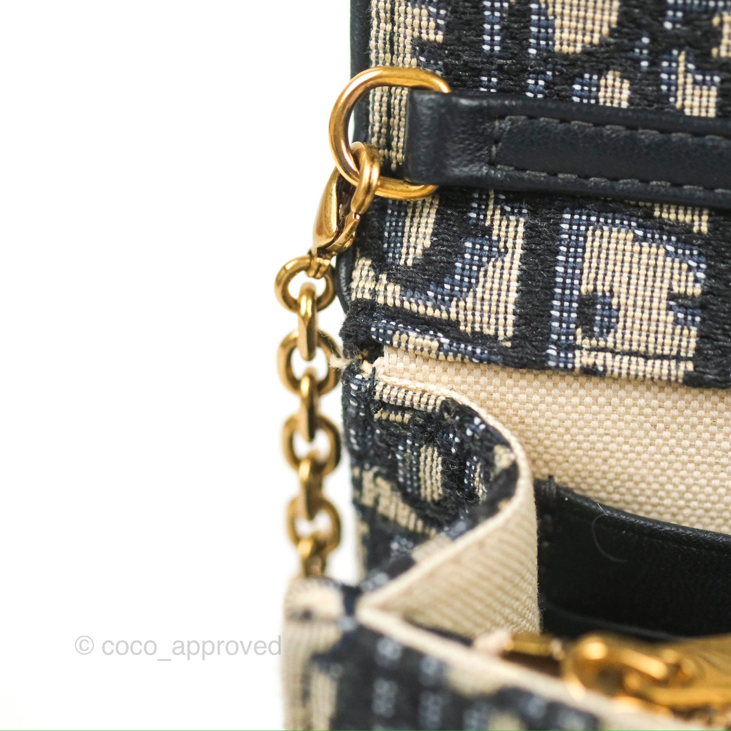 Christian Dior Saddle Chain Pouch Navy Oblique Jacquard
