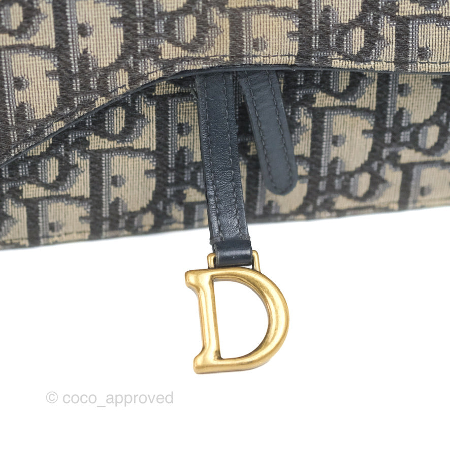 Christian Dior Saddle Chain Pouch Navy Oblique Jacquard