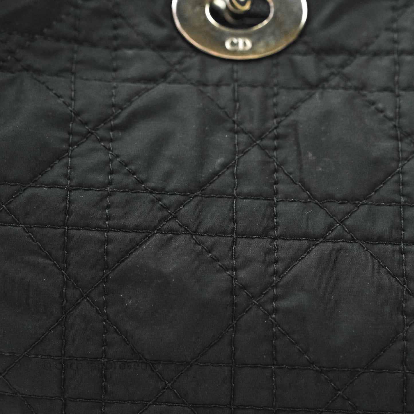 Christian Dior Vintage Large Cannage Fabric Black Lady Dior Silver Hardware