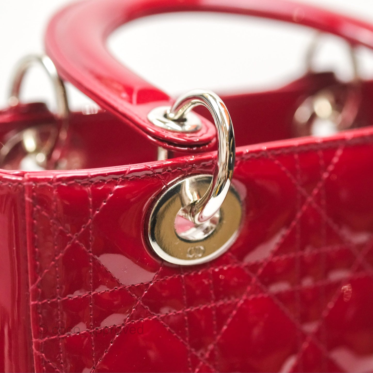 Christian Dior Medium Lady Dior Red Patent Silver Hardware