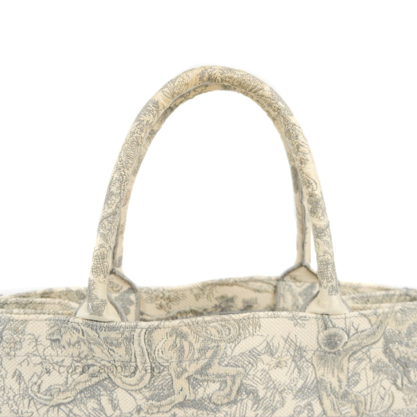 Christian Dior Medium (Old Small) Embroidered Toile De Jouy Light Grey Canvas Book Tote