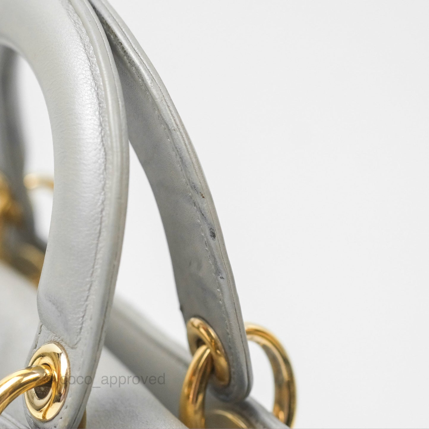 Christian Dior Mini Lady Dior Iridescent Light Grey Cannage Lambskin Gold Hardware