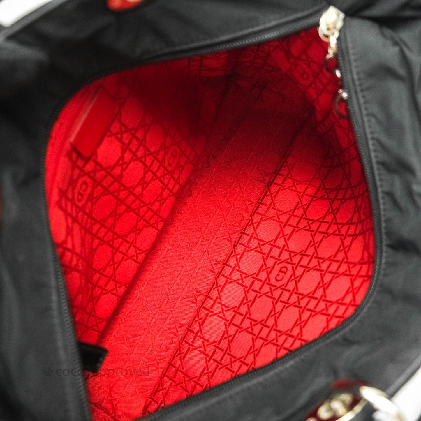 Christian Dior Vintage Large Cannage Fabric Black Lady Dior Silver Hardware