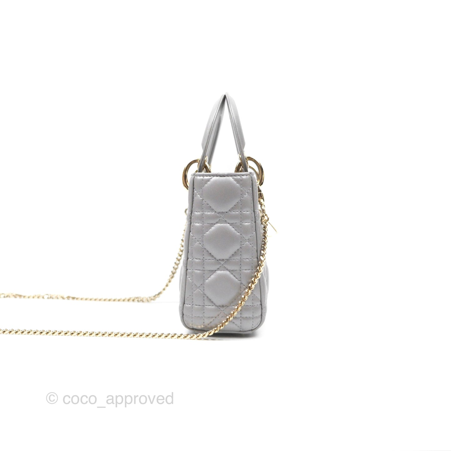Christian Dior Lambskin Cannage Mini Lady Dior Iridescent Grey Gold Hardware