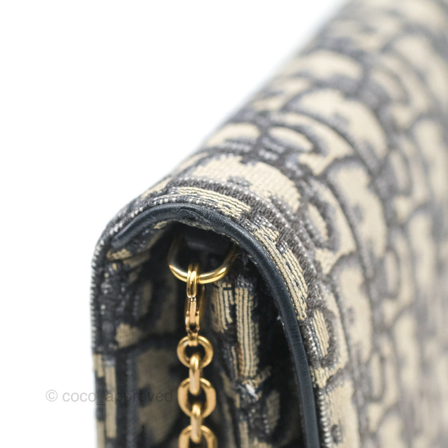 Christian Dior Saddle Chain Pouch Navy Oblique Jacquard