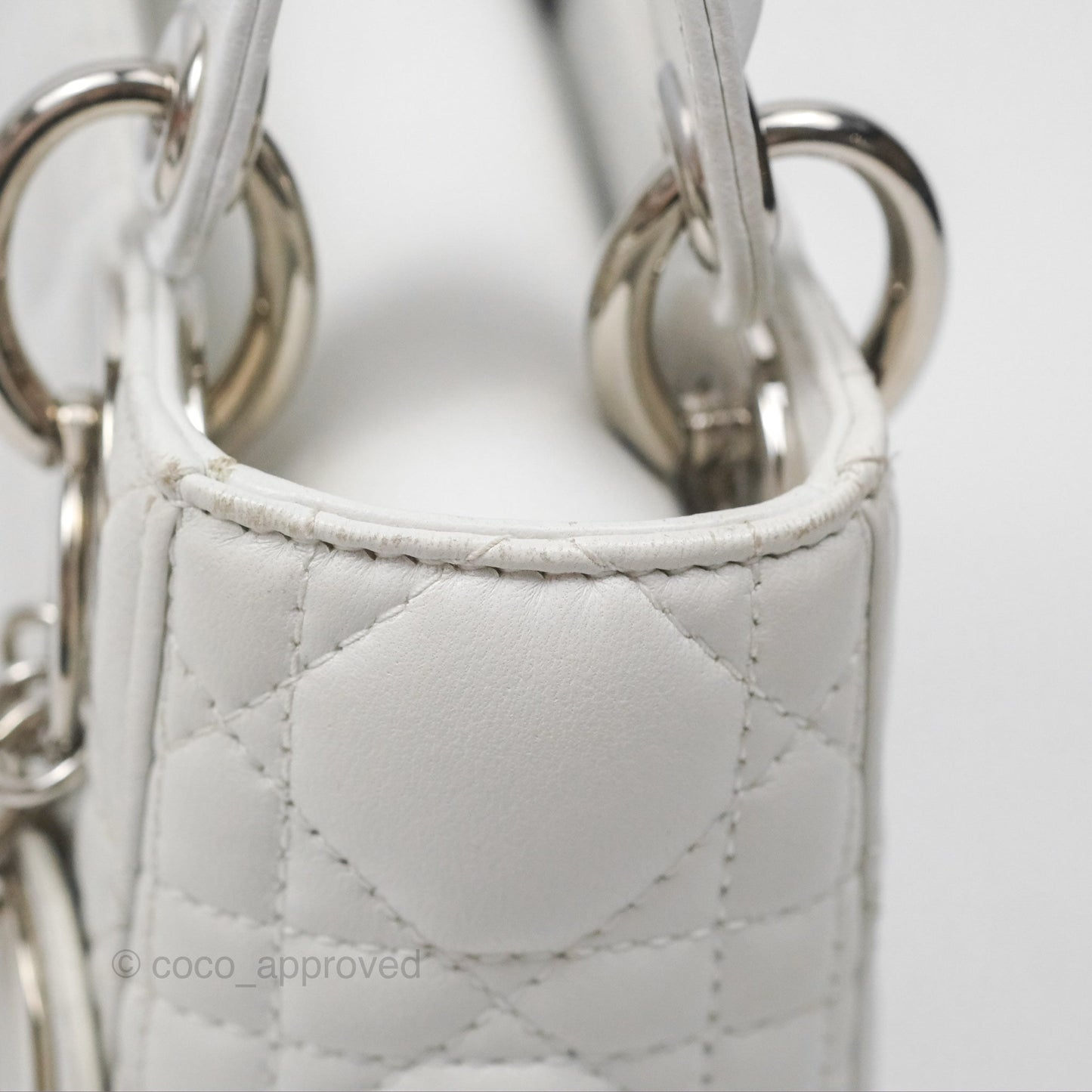 Christian Dior Cannage Mini Lady Dior White Silver Hardware