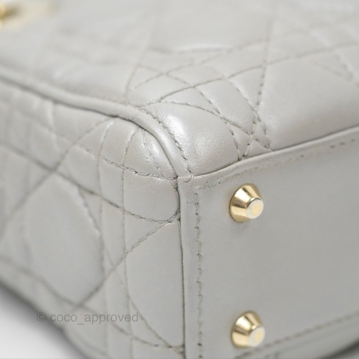 Christian Dior Mini Lady Dior Iridescent Light Grey Cannage Lambskin Gold Hardware