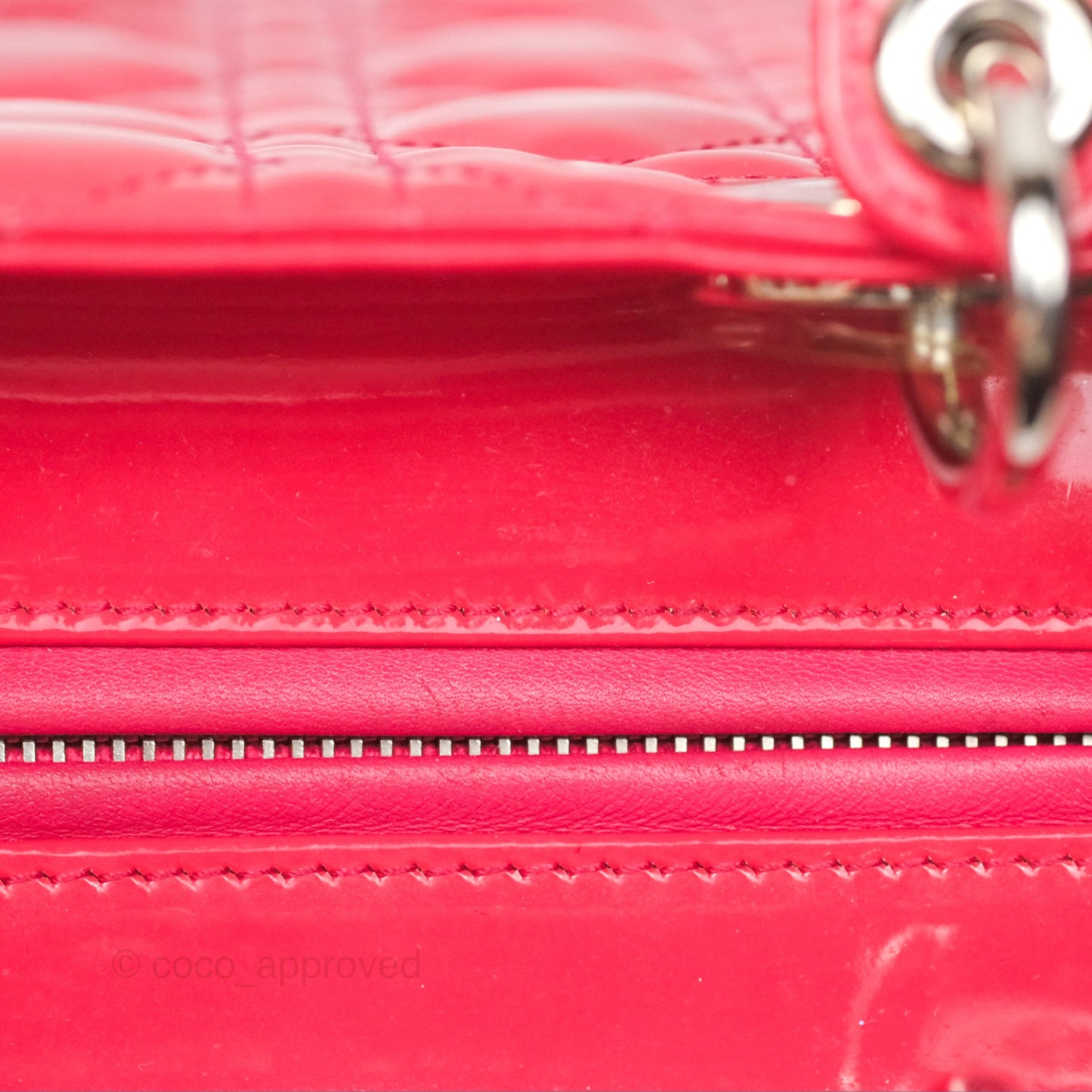 Christian Dior Medium Lady Dior Red Patent Silver Hardware