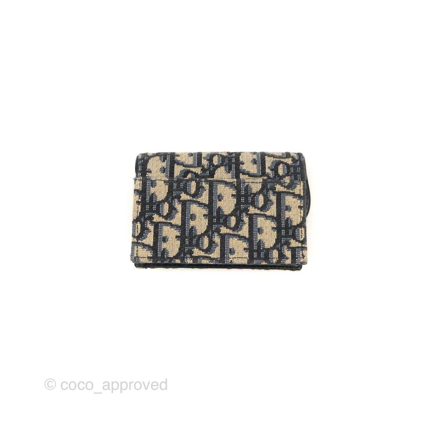 Christian Dior Saddle Flap Card Holder Blue Dior Oblique Jacquard