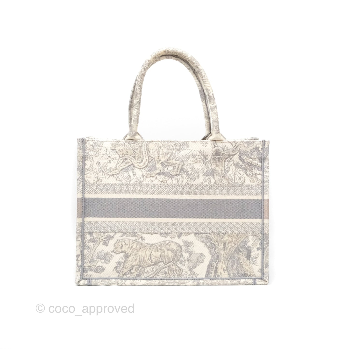 Christian Dior Medium (Old Small) Embroidered Toile De Jouy Light Grey Canvas Book Tote