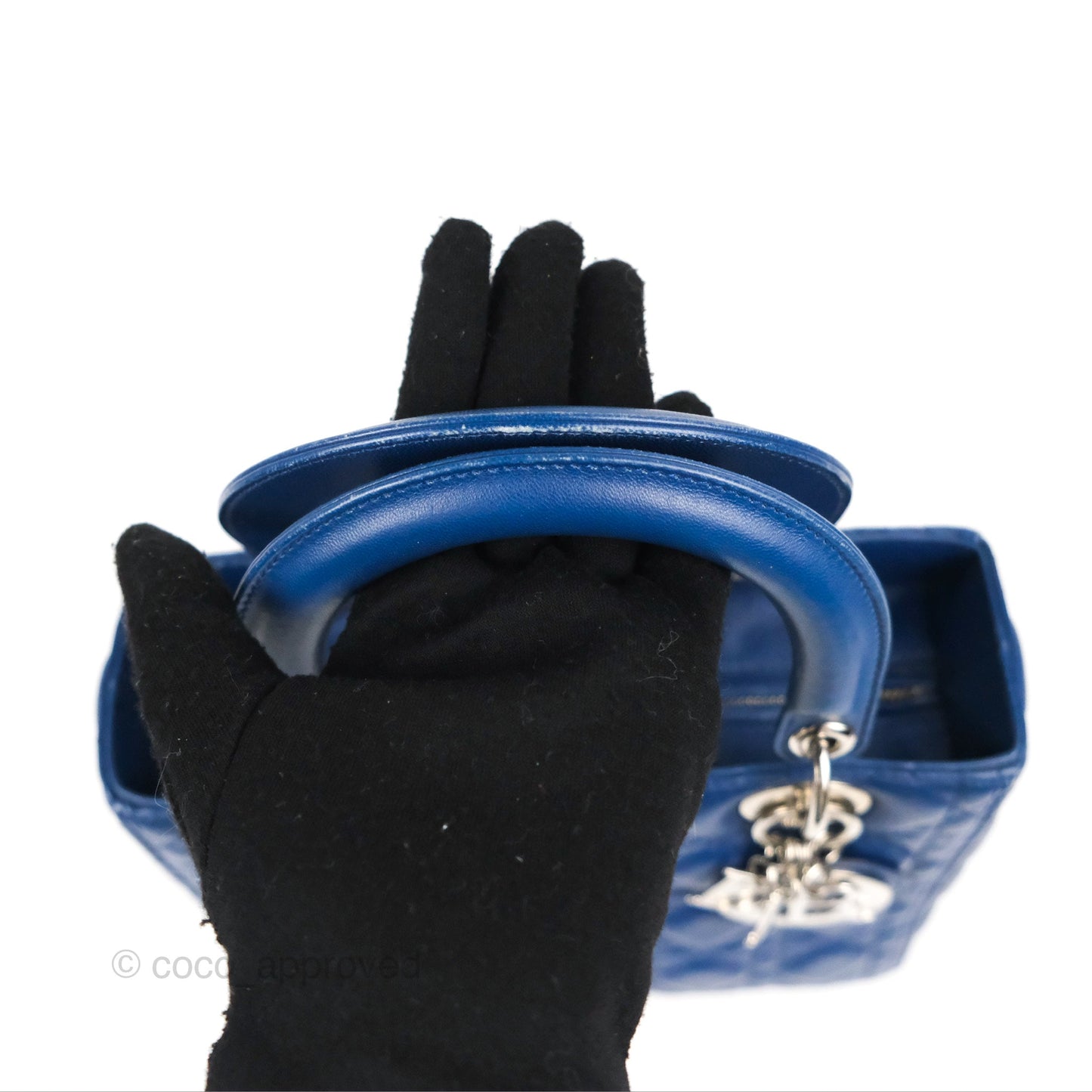 Christian Dior Medium Lady Dior Cannage Dark Blue Lambskin Silver Hardware