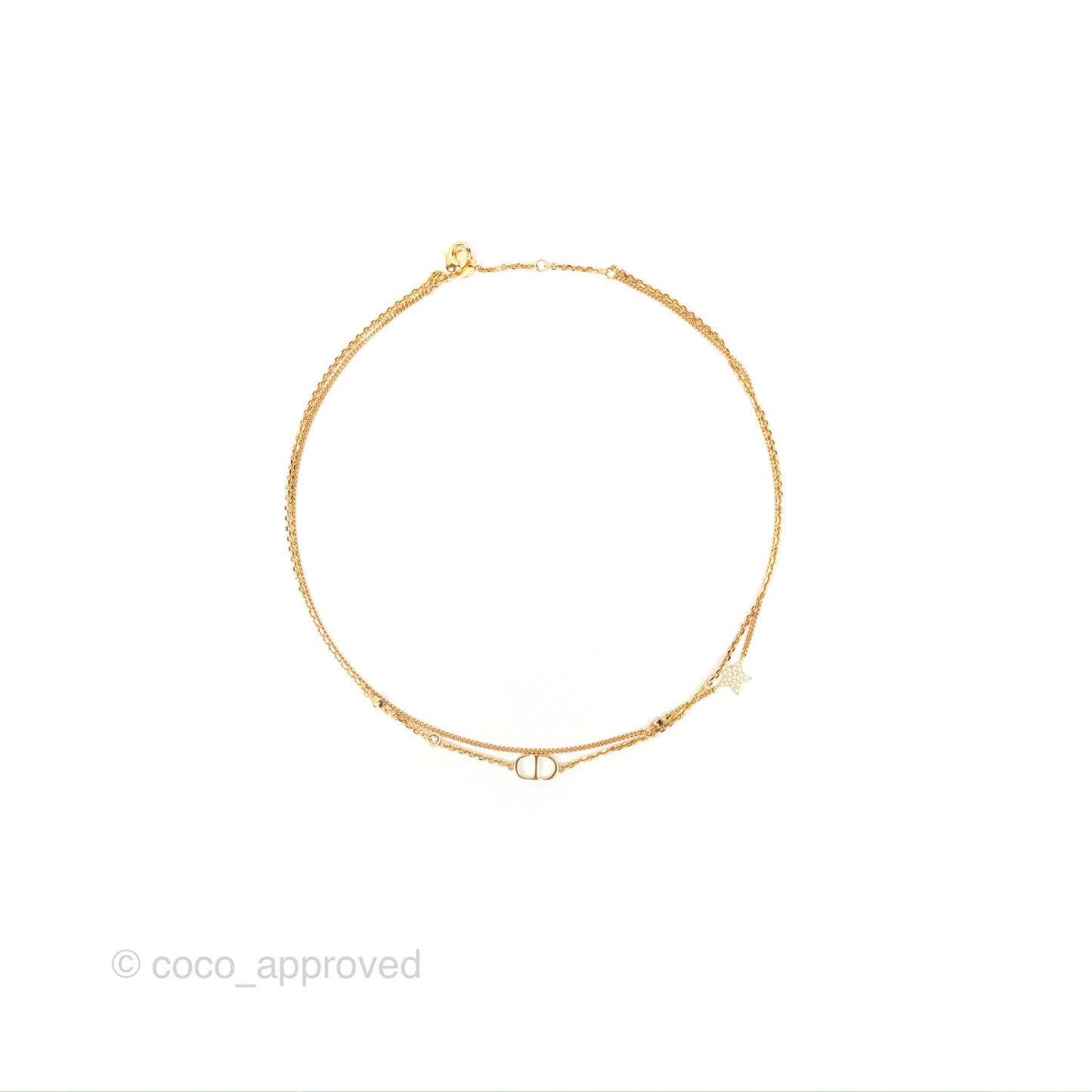 Christian Dior Petit CD Double Necklace Crystals Gold Tone