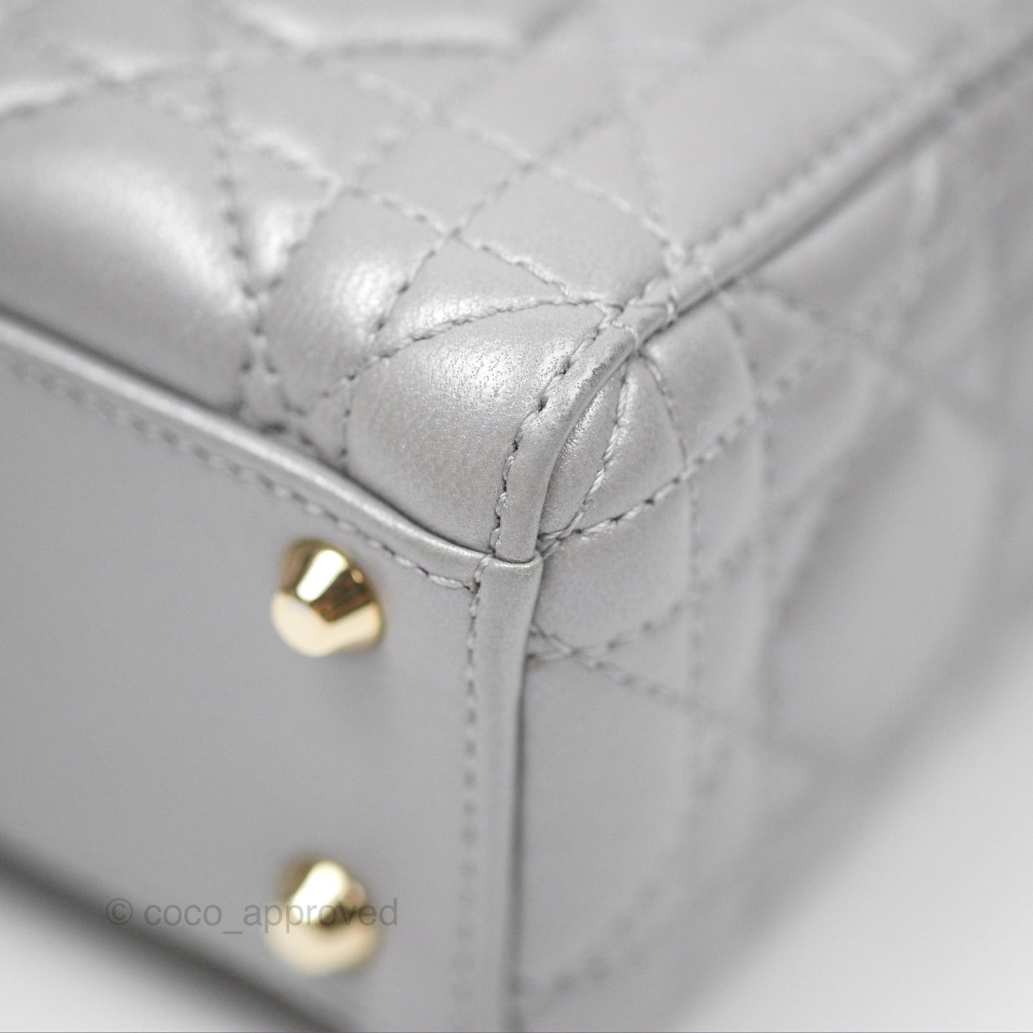 Christian Dior Lambskin Cannage Mini Lady Dior Iridescent Grey Gold Hardware