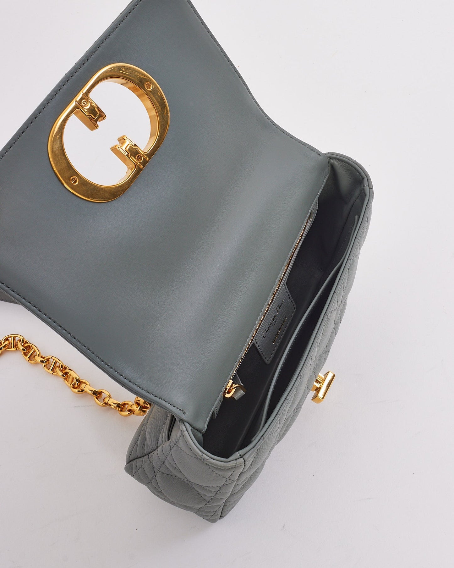 Dior Grey (Stone) Leather Small Caro Bag with Gold Hardware