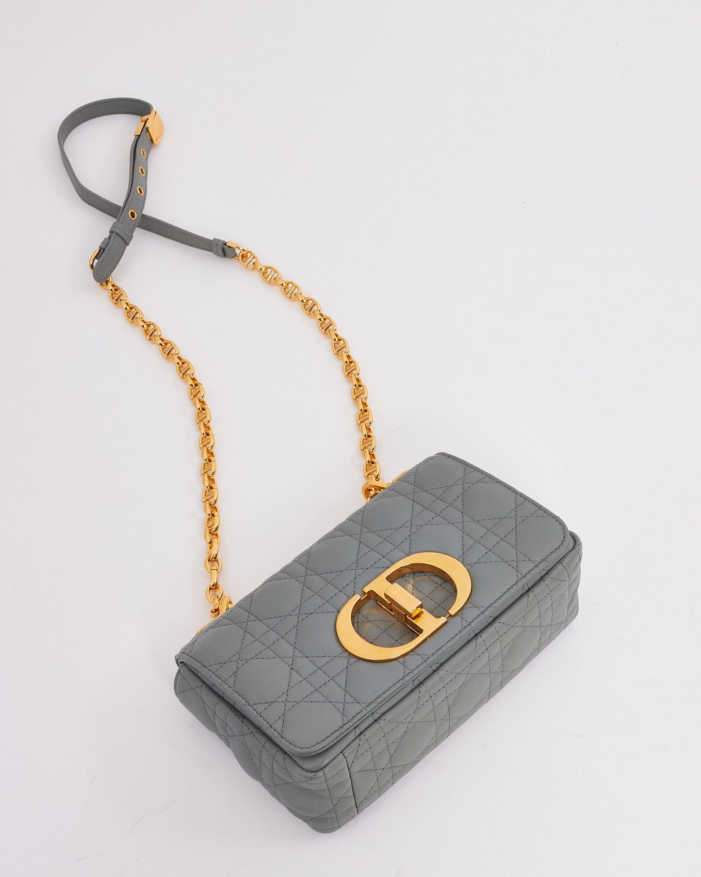 Dior Grey (Stone) Leather Small Caro Bag with Gold Hardware