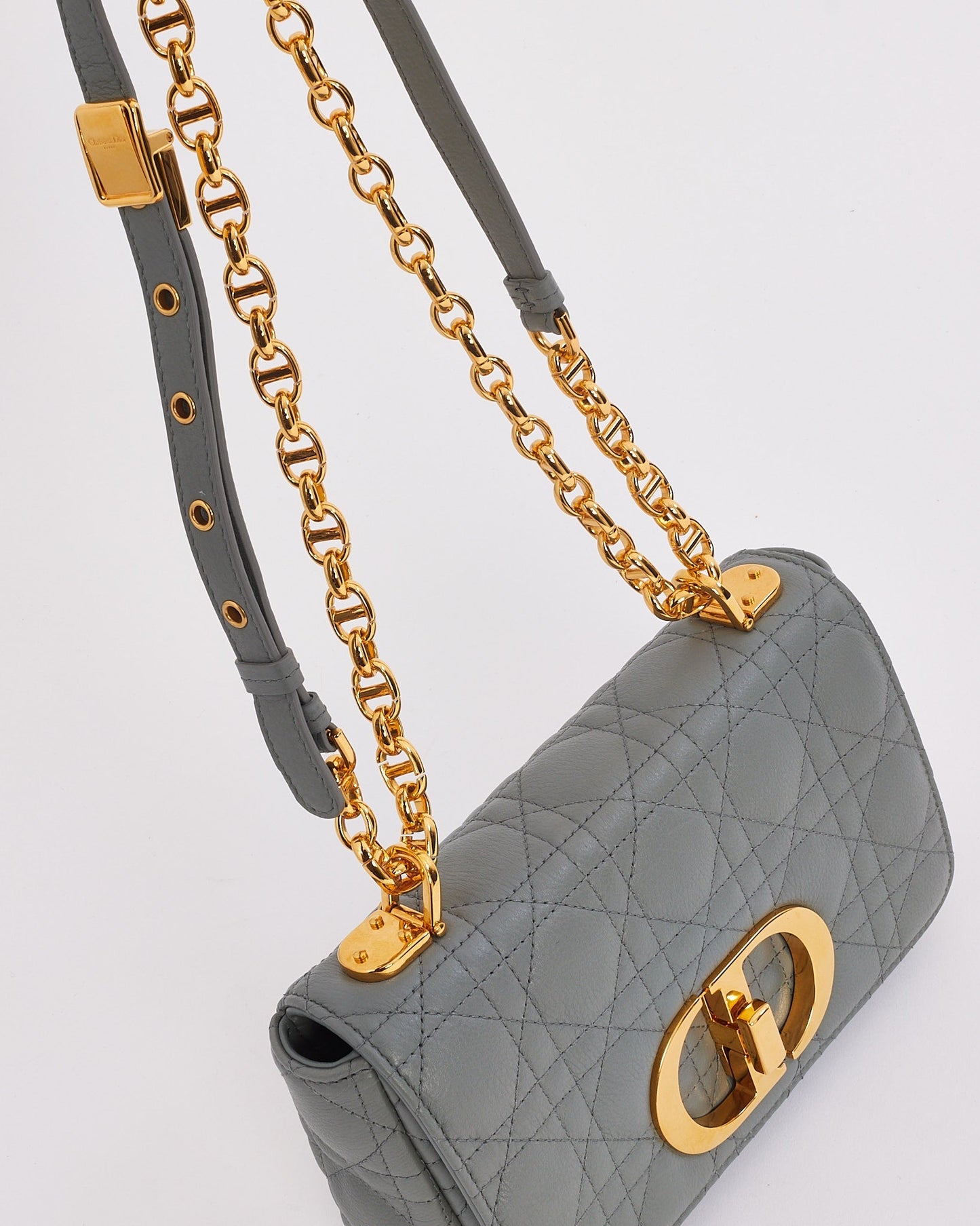 Dior Grey (Stone) Leather Small Caro Bag with Gold Hardware