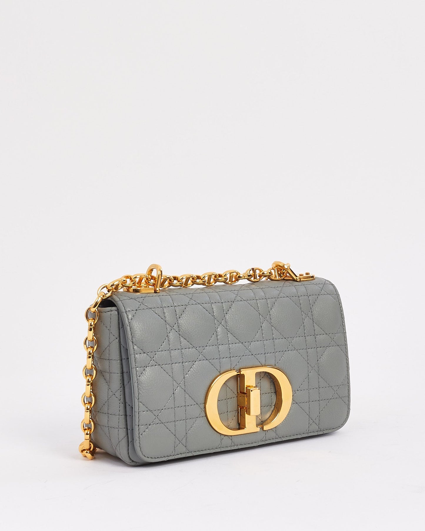 Dior Grey (Stone) Leather Small Caro Bag with Gold Hardware