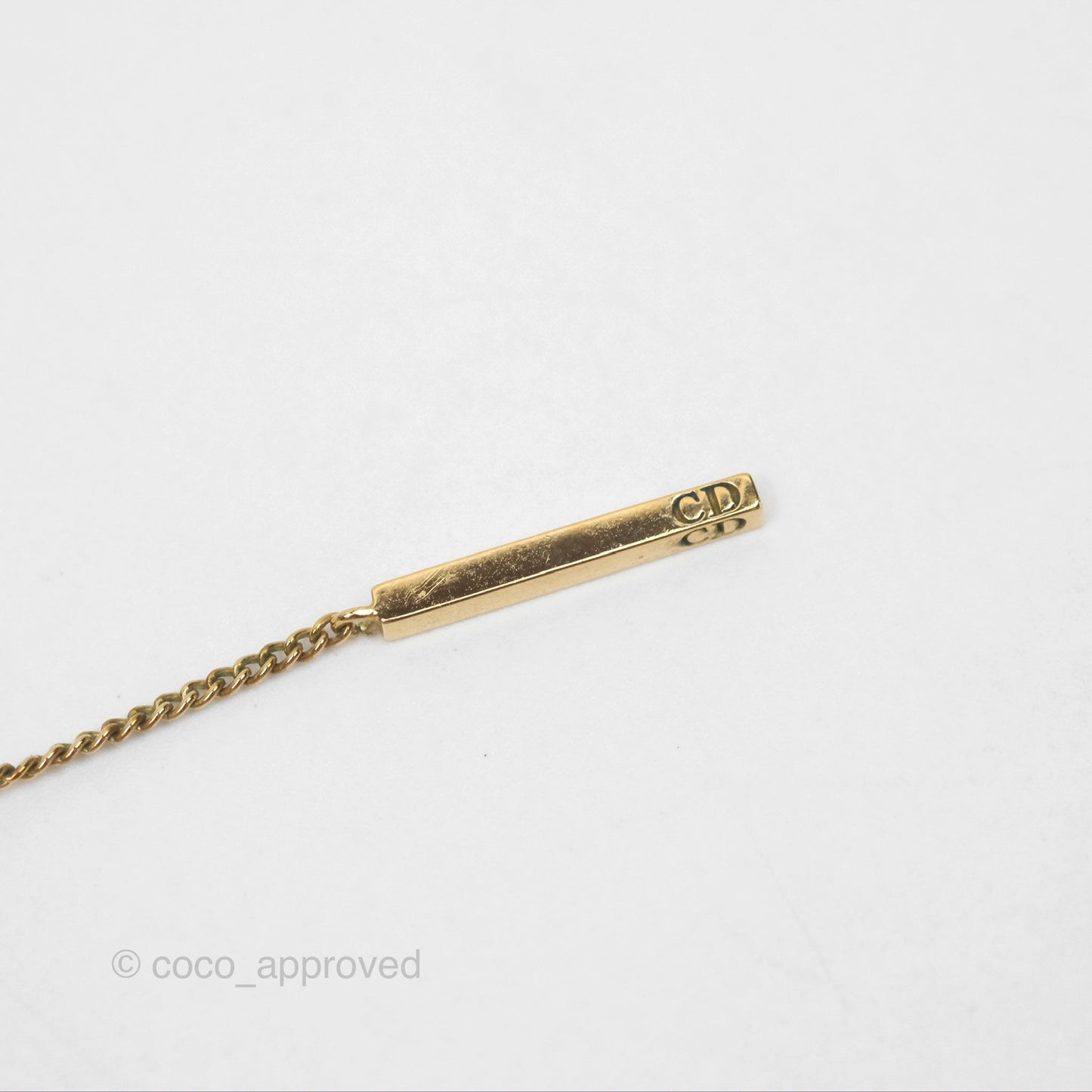 Christian Dior CD Pearl Long Drop Earrings Gold Tone