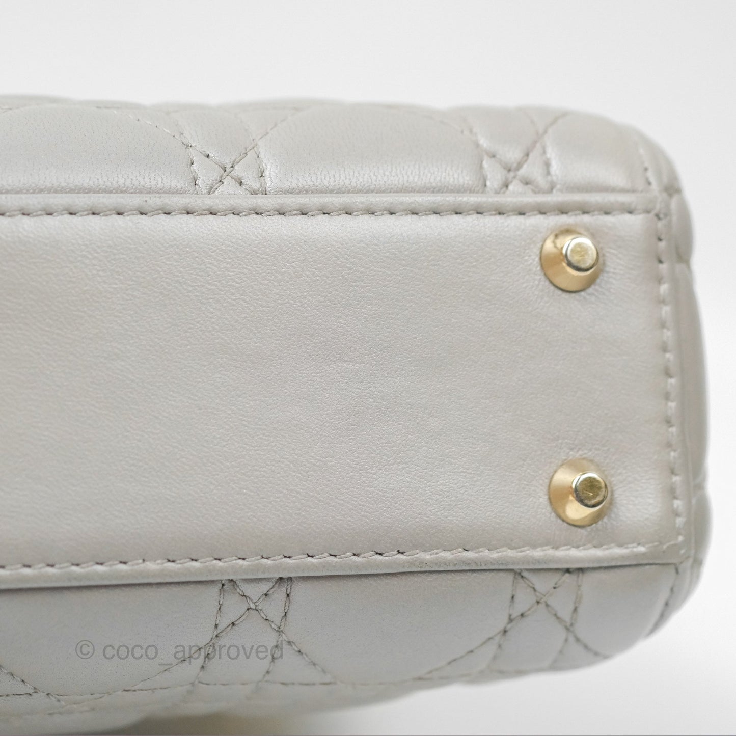 Christian Dior Mini Lady Dior Iridescent Light Grey Cannage Lambskin Gold Hardware