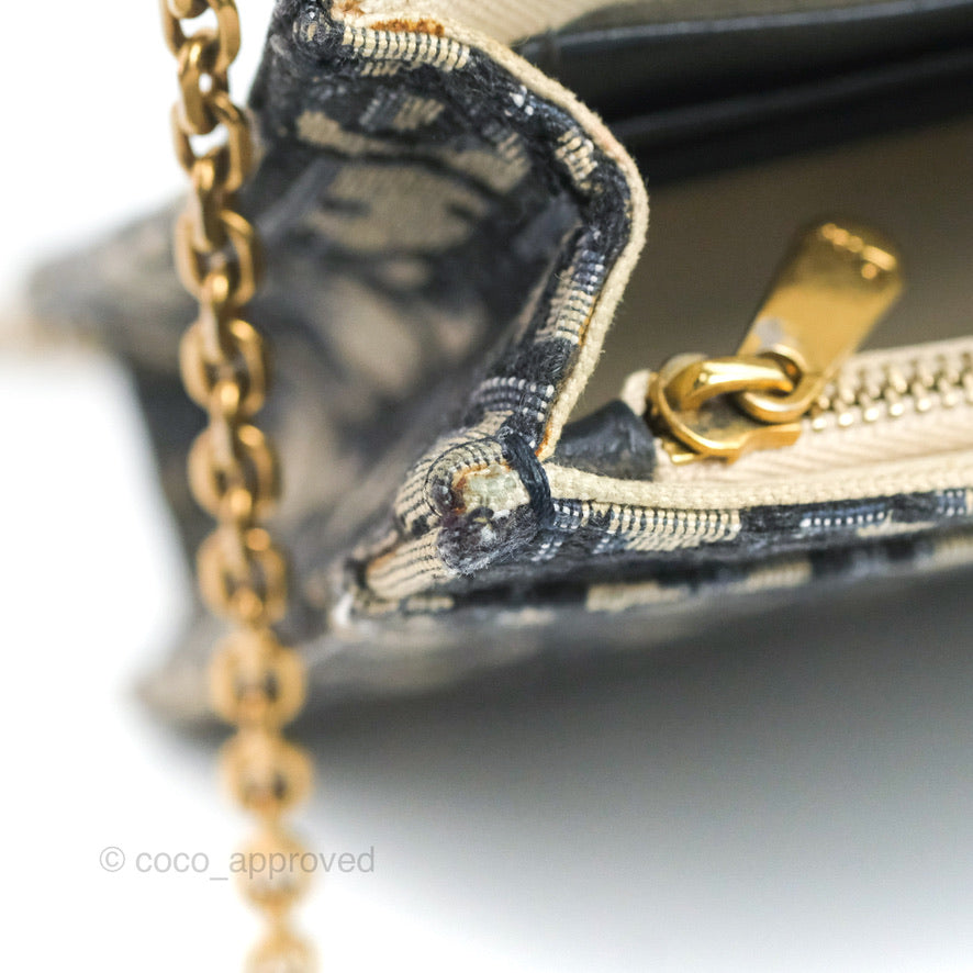 Christian Dior Saddle Chain Pouch Navy Oblique Jacquard