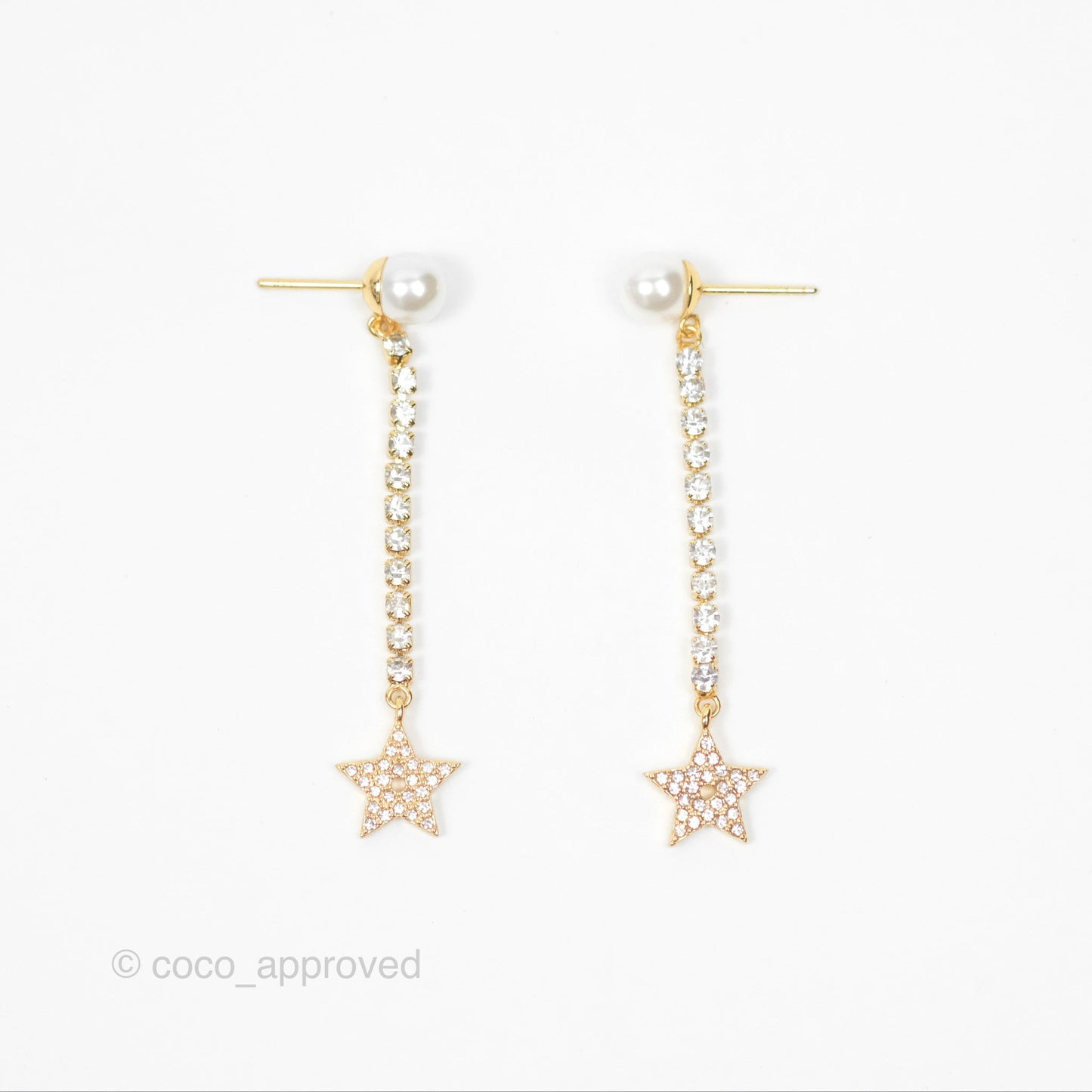 Christian Dior Pearl Crystal Star Tribales Earrings Gold Tone