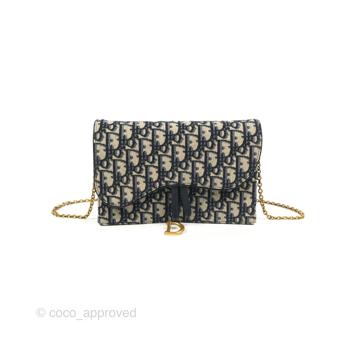 Christian Dior Saddle Chain Pouch Navy Oblique Jacquard