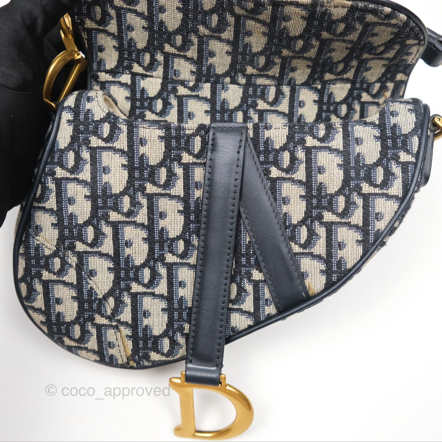 Christian Dior Mini Saddle Bag Blue Oblique Jacquard Gold Hardware