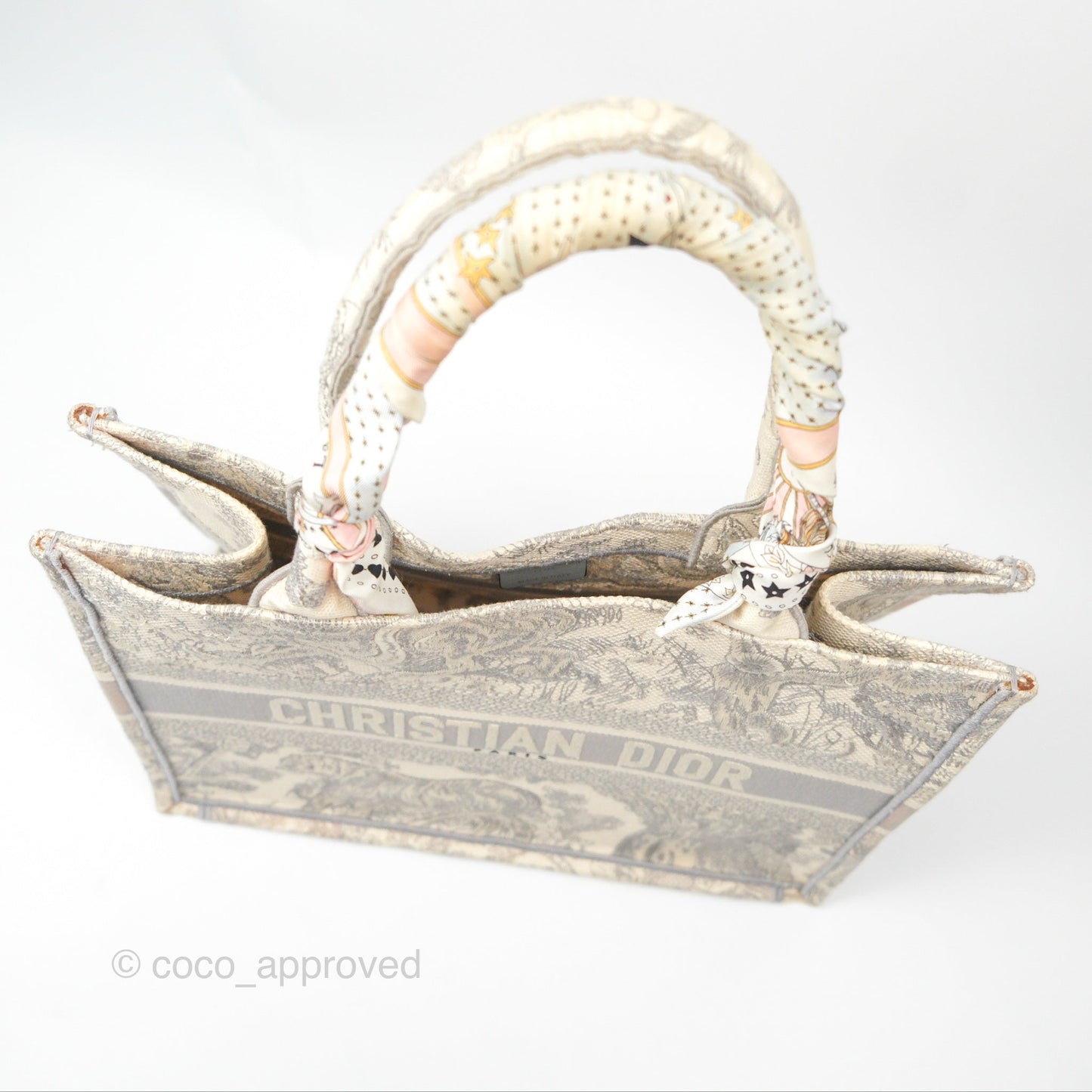 Christian Dior Medium (Old Small) Book Tote Embroidered Toile De Jouy Light Grey Canvas