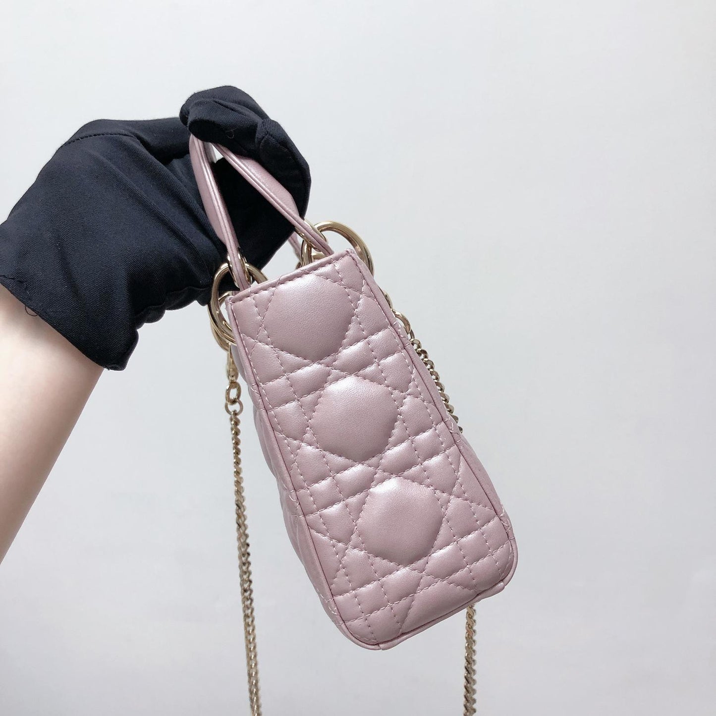 Mini Lady Dior Bag In Baby Pearly Pink with Champaign Hardware