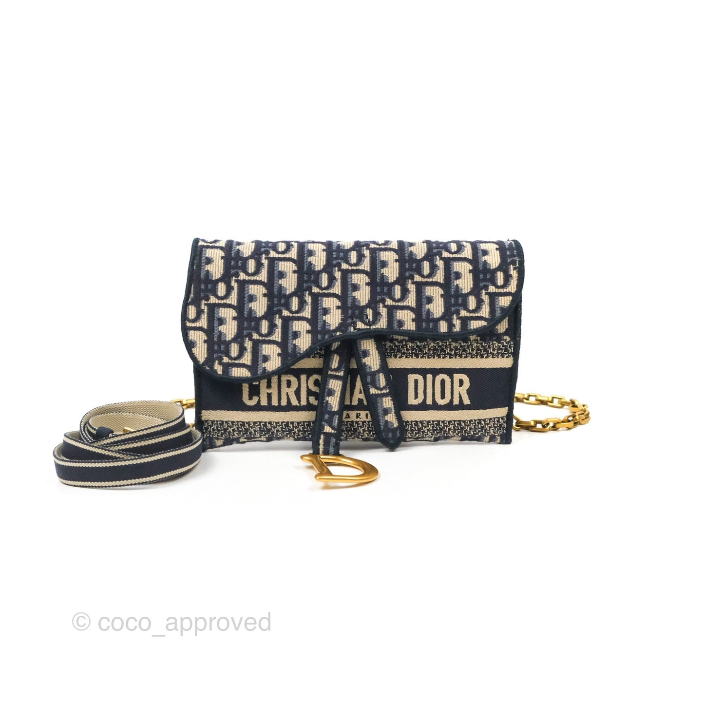 Christian Dior Navy Oblique Slim Saddle Pouch