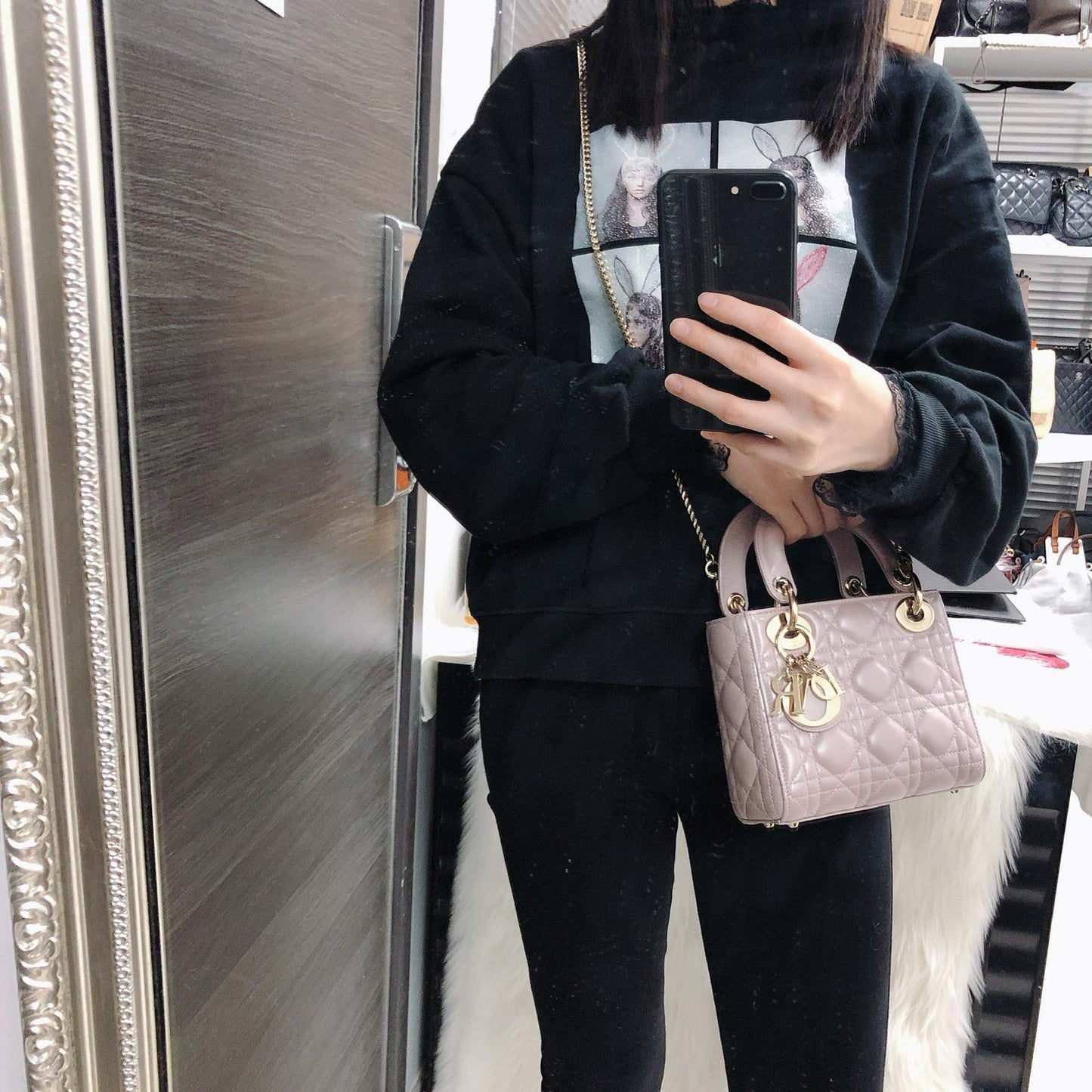 Mini Lady Dior Bag In Baby Pearly Pink with Champaign Hardware