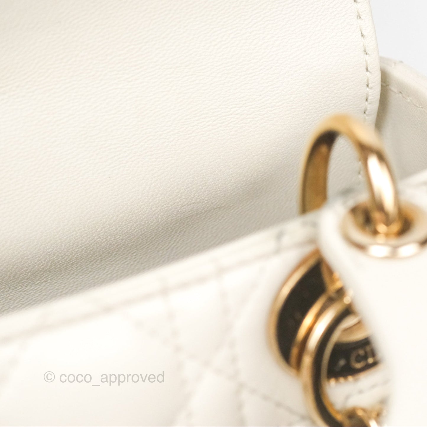 Christian Dior Cannage Mini Lady Dior White Gold Hardware